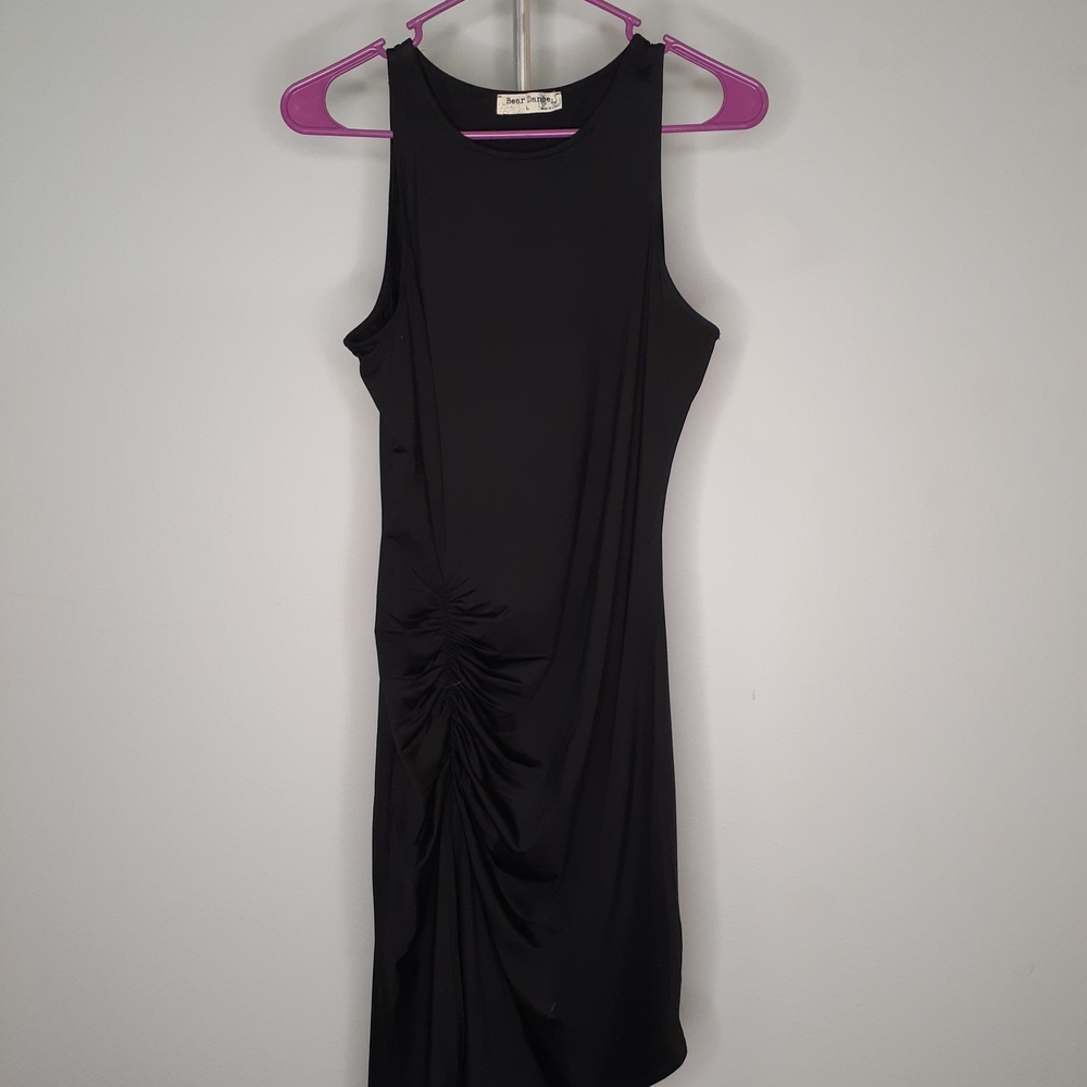 Elegant Black Sleeveless Dress Side Rouching Cinch
